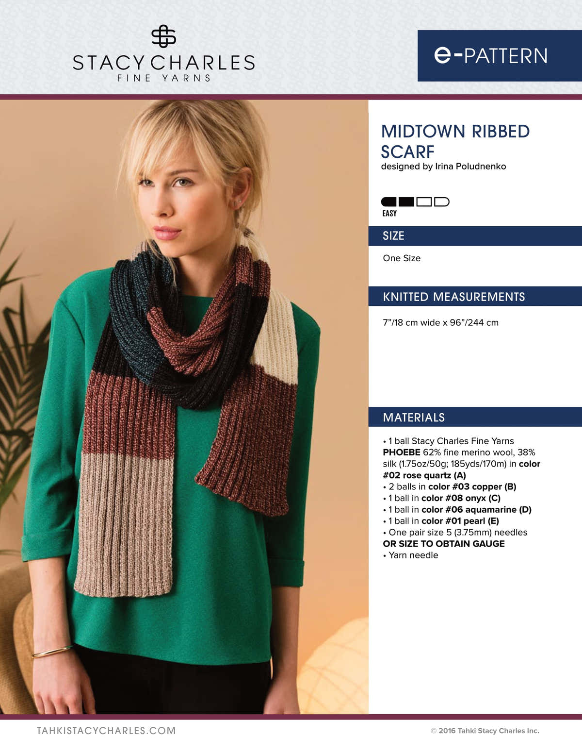 Stacy Charles Fine Yarns Midtown Ribbed Scarf Knitting