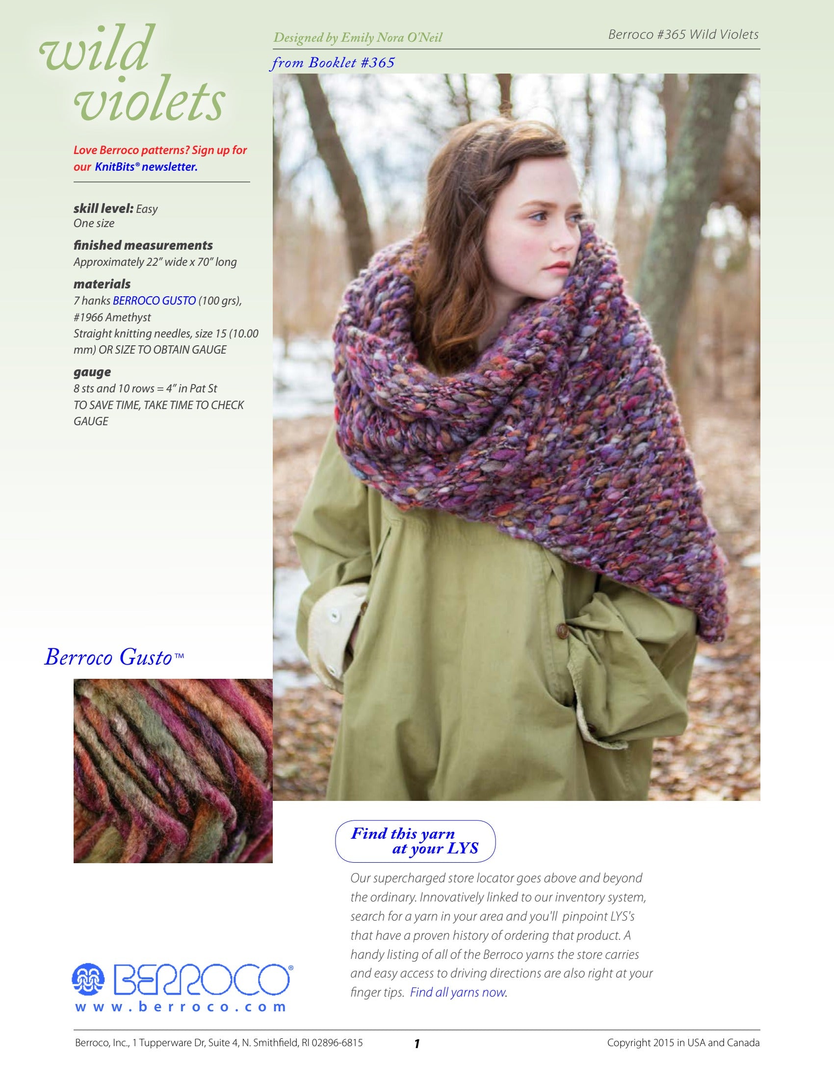 Berroco Wild Violets Wrap Knitting Pattern