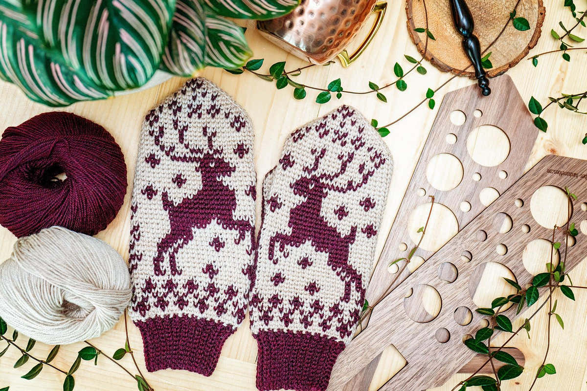 Fair Isle Deer Mittens