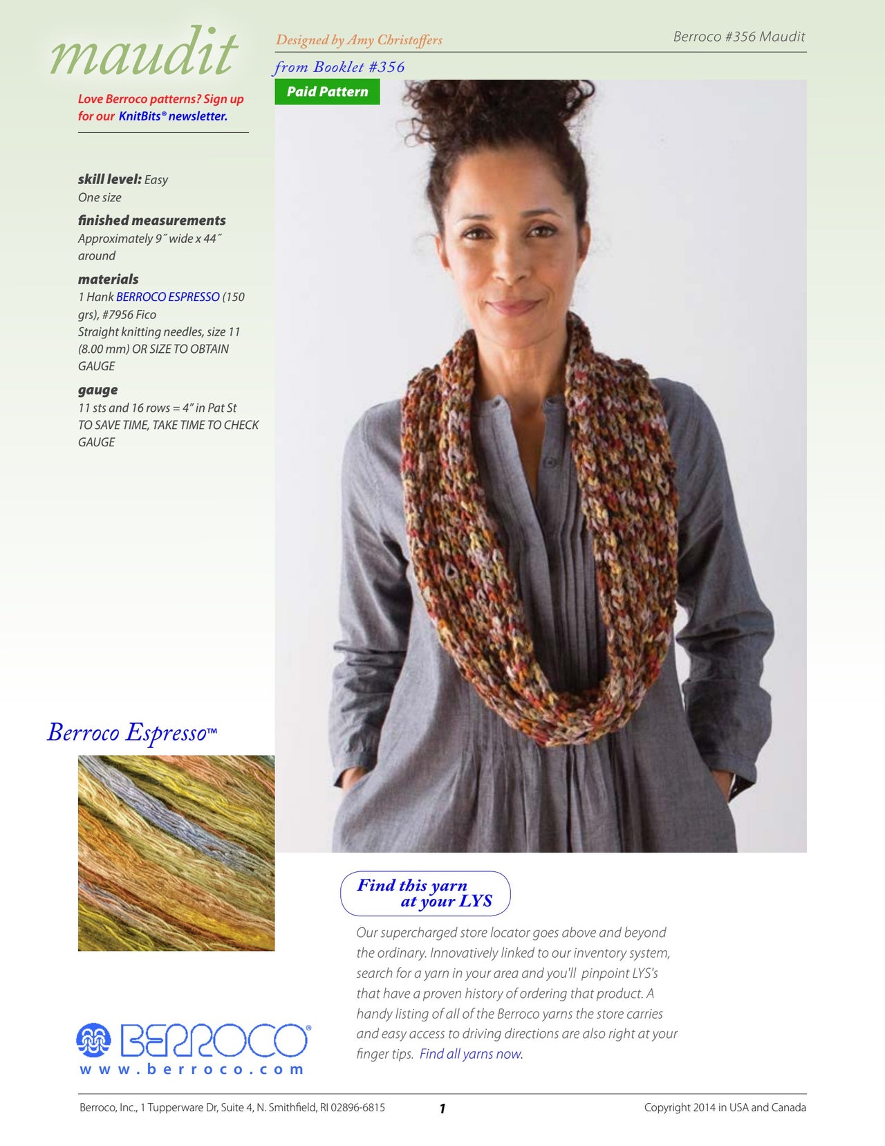 Berroco Maudit Cowl Knitting Pattern