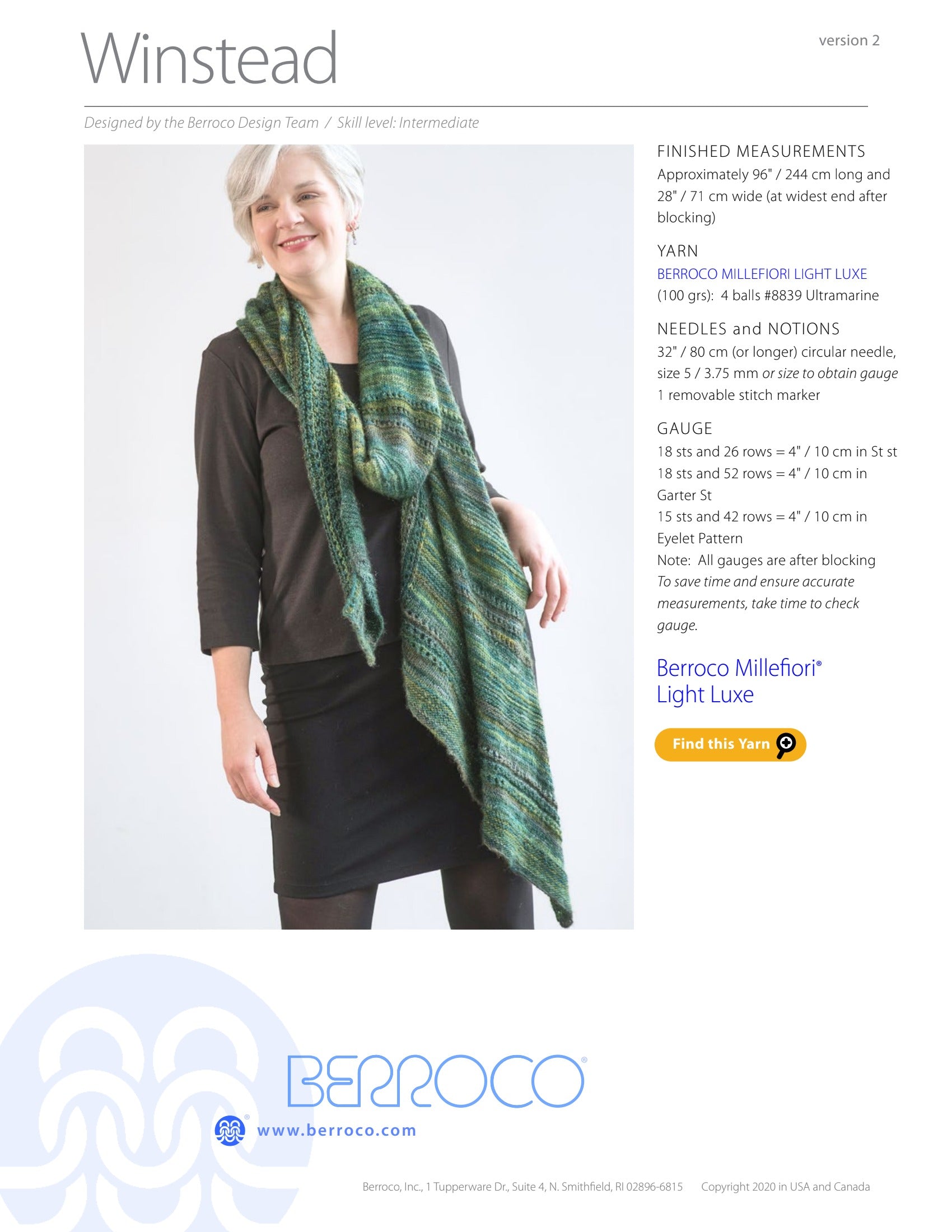 Berroco Winstead Wrap Knitting Pattern