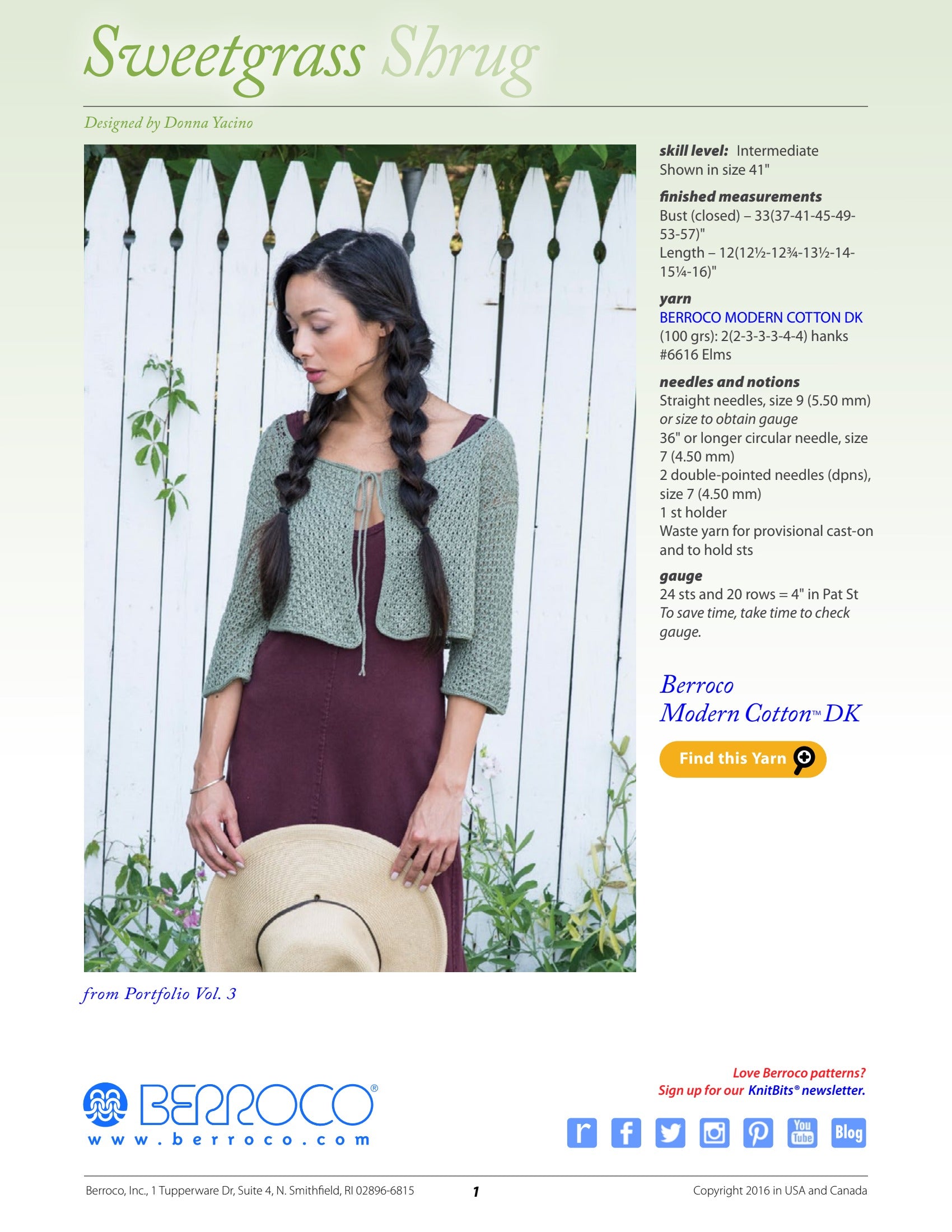 Berroco Sweetgrass Shrug Cardigan Knitting Pattern
