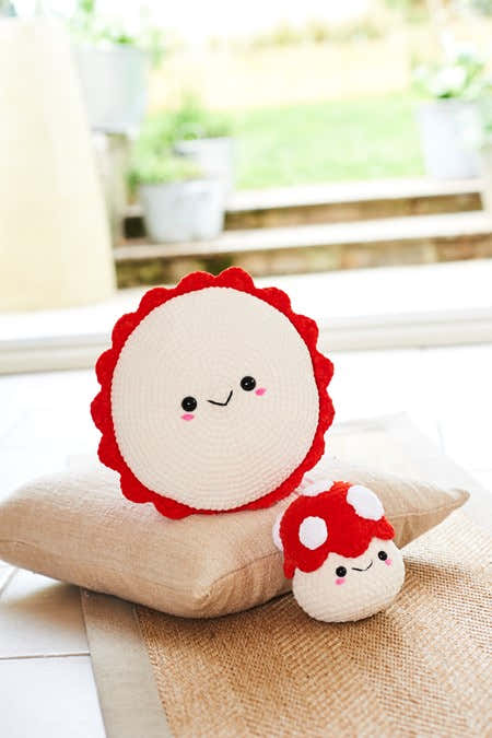 Toadstool Plushie and Cushion in Stylecraft Chenille Chunky - 10244