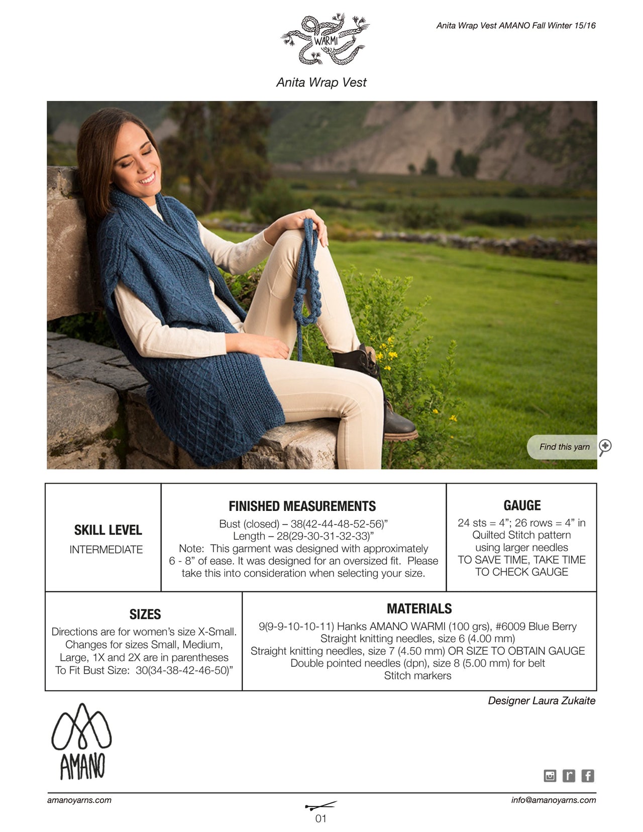 AMANO Anita Wrap Vest Knitting Pattern