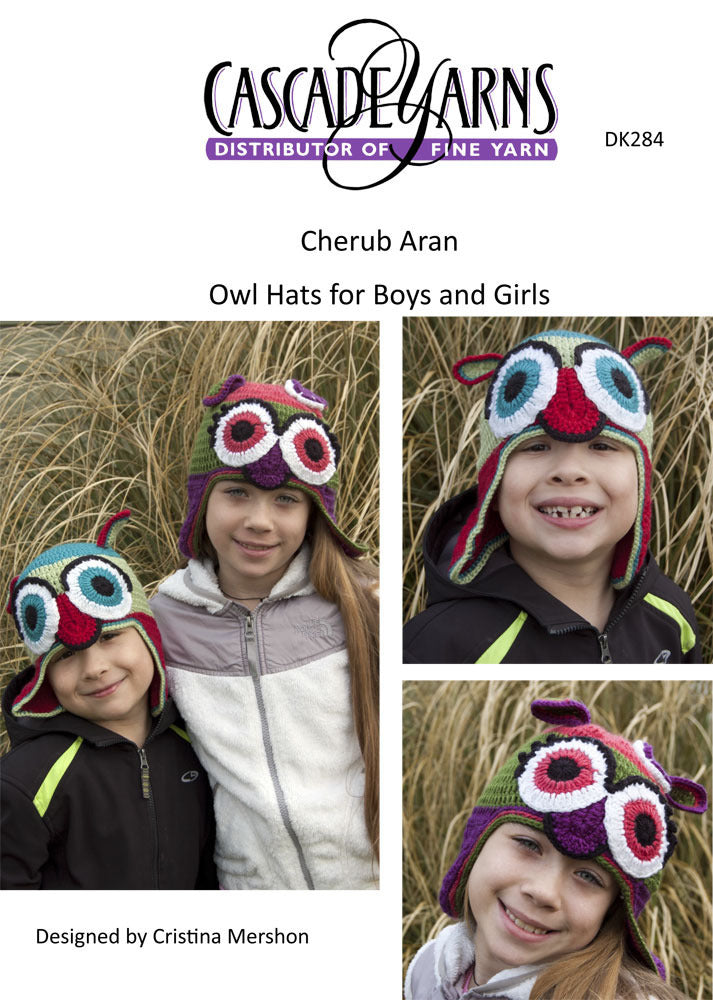Owl Hats for Boys and Girls in Cascade Cherub Aran - DK284 - Free PDF