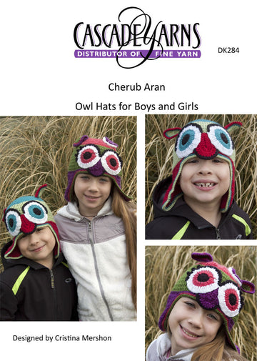 Owl Hats for Boys and Girls in Cascade Cherub Aran - DK284 - Free PDF