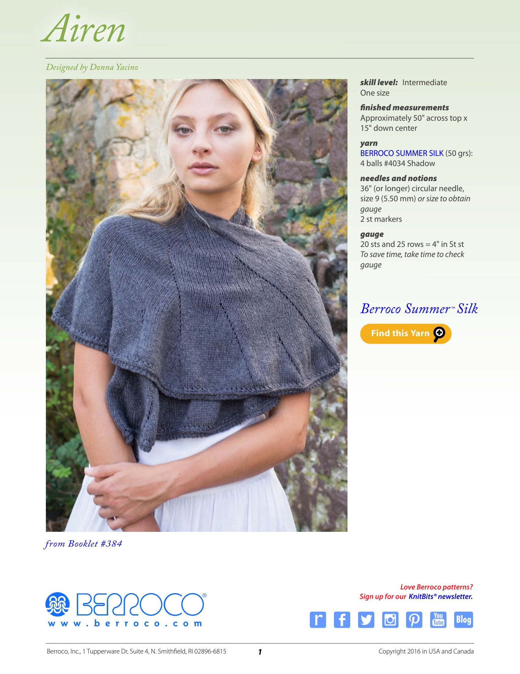 Berroco Airen Wrap Knitting Pattern