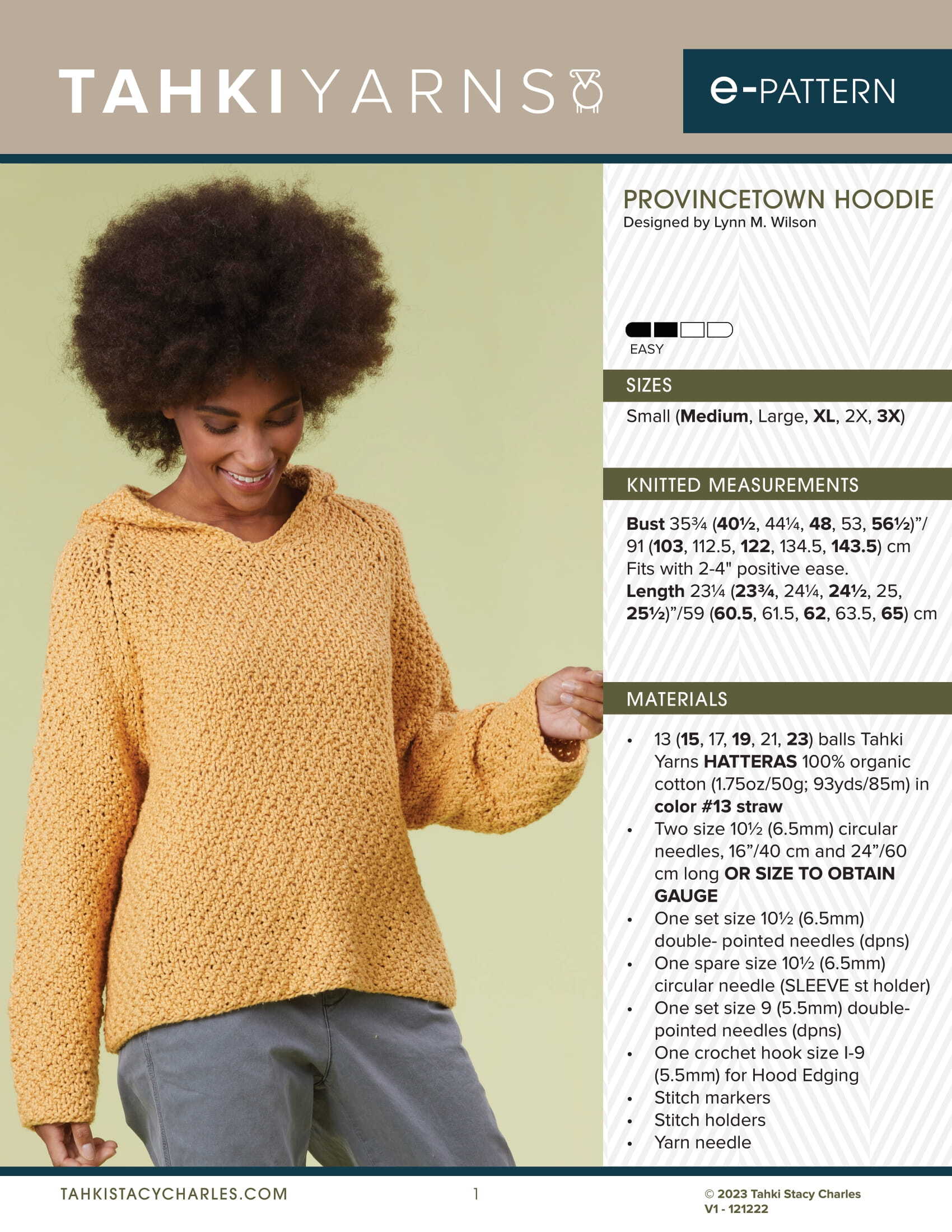 Tahki Yarns Provincetown Hoodie Knitting Pattern