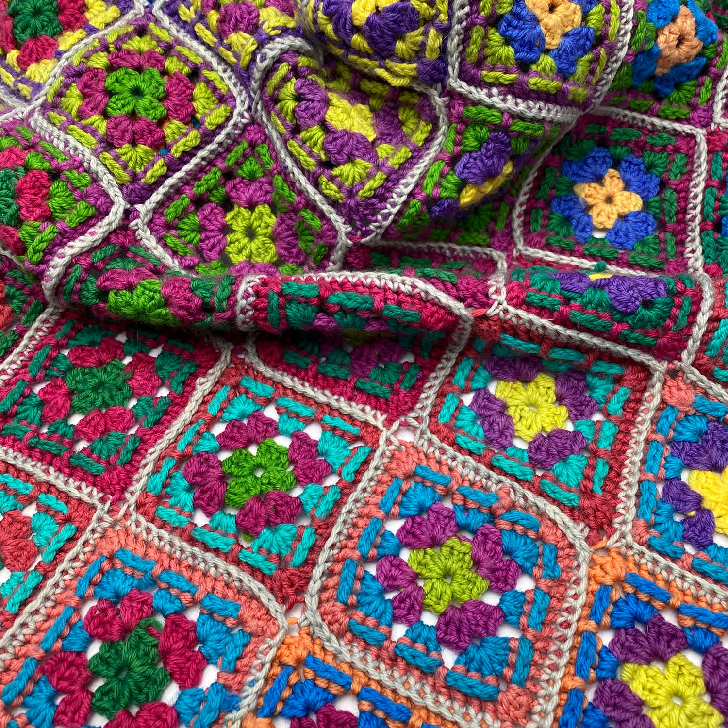 Wonderland Yarns Holographic Granny Square Blanket Crochet