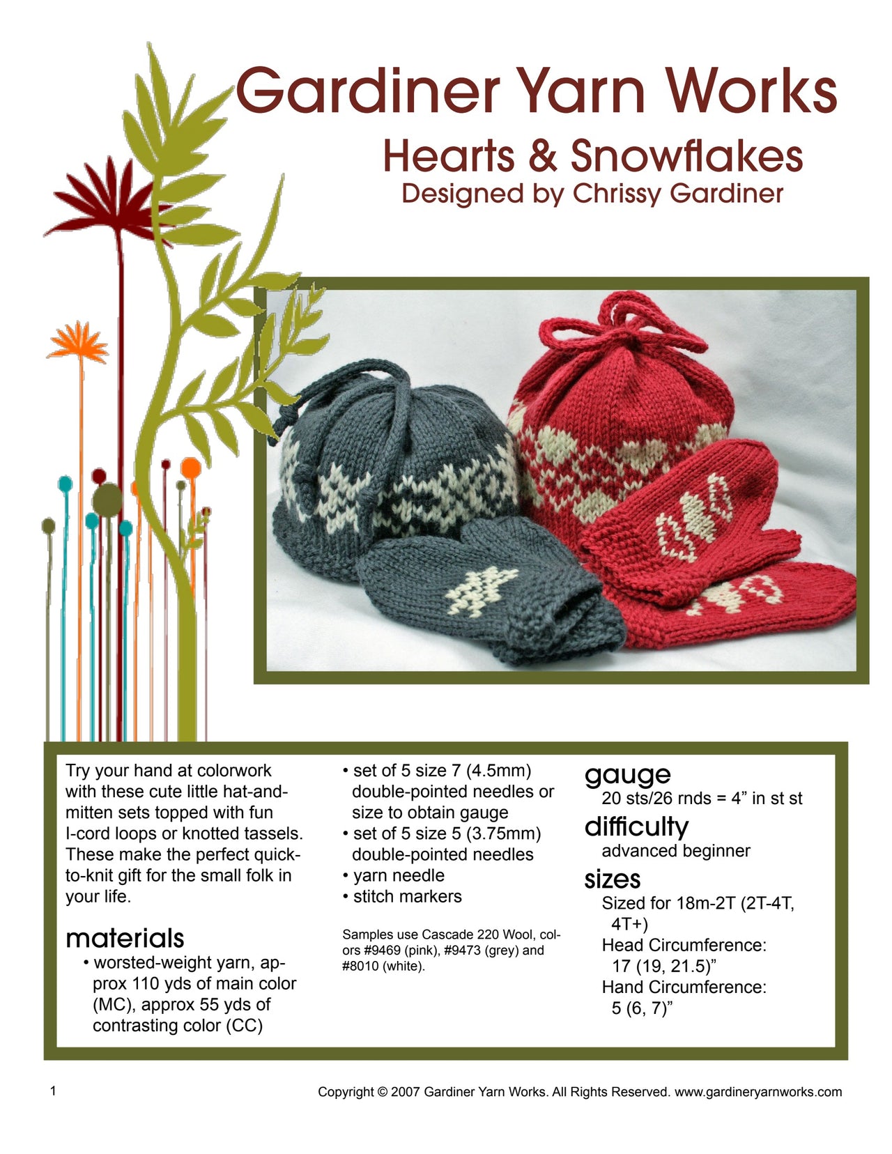 Gardiner Yarn Works Hearts & Snowflakes Hat Knitting Pattern