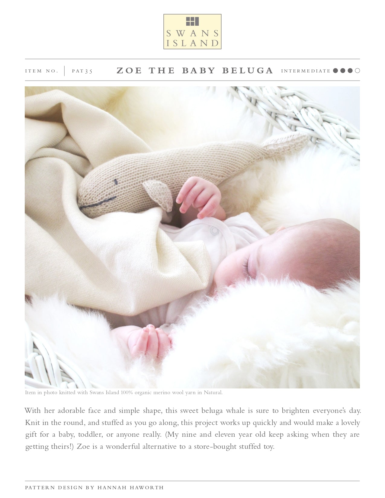 Swans Island Zoe Baby Beluga Toy Knitting Pattern