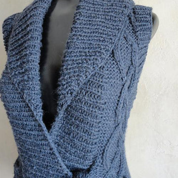 #122 Tie-Front Cabled Long Vest