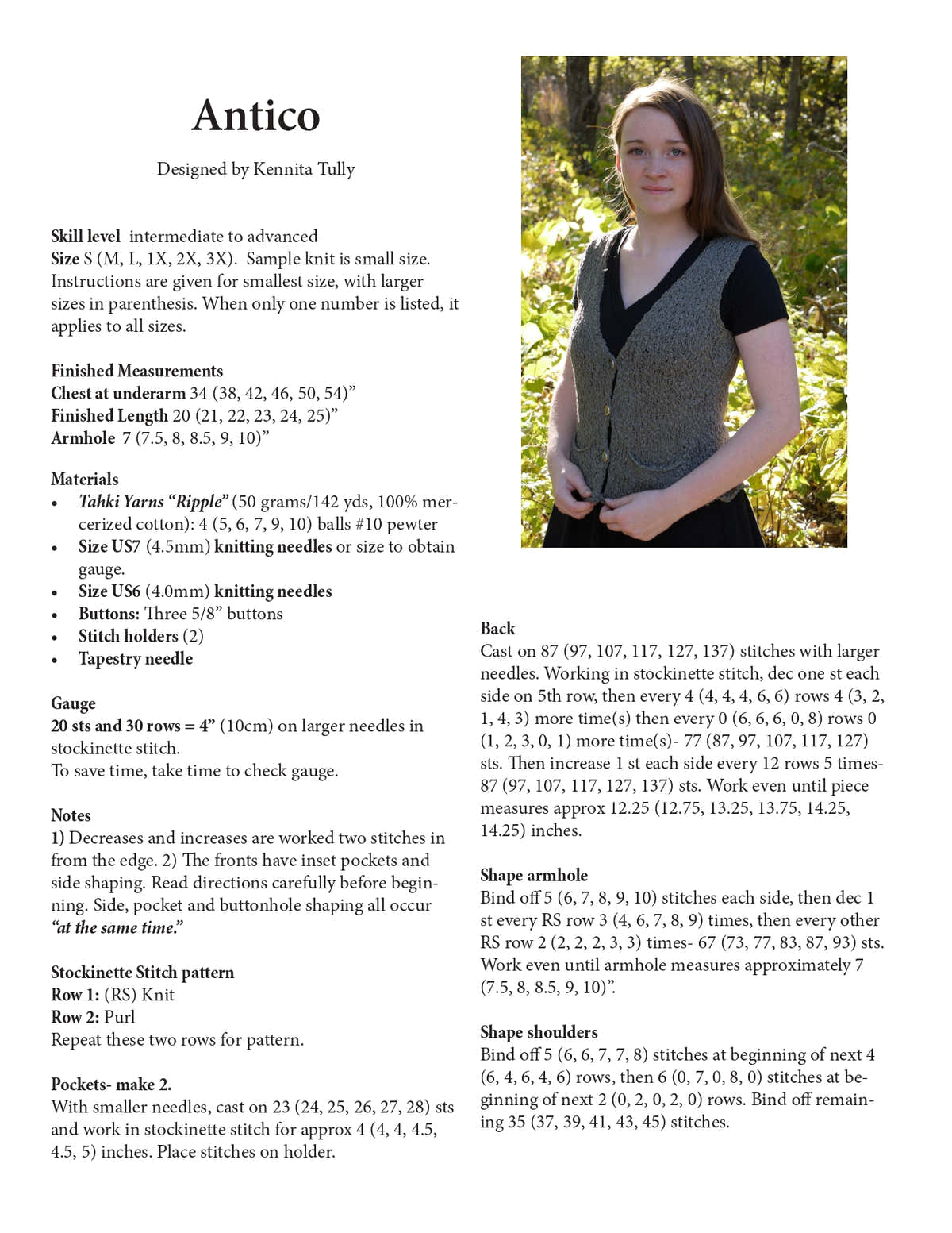 Wildflowerknits Antico Vest Knitting Pattern
