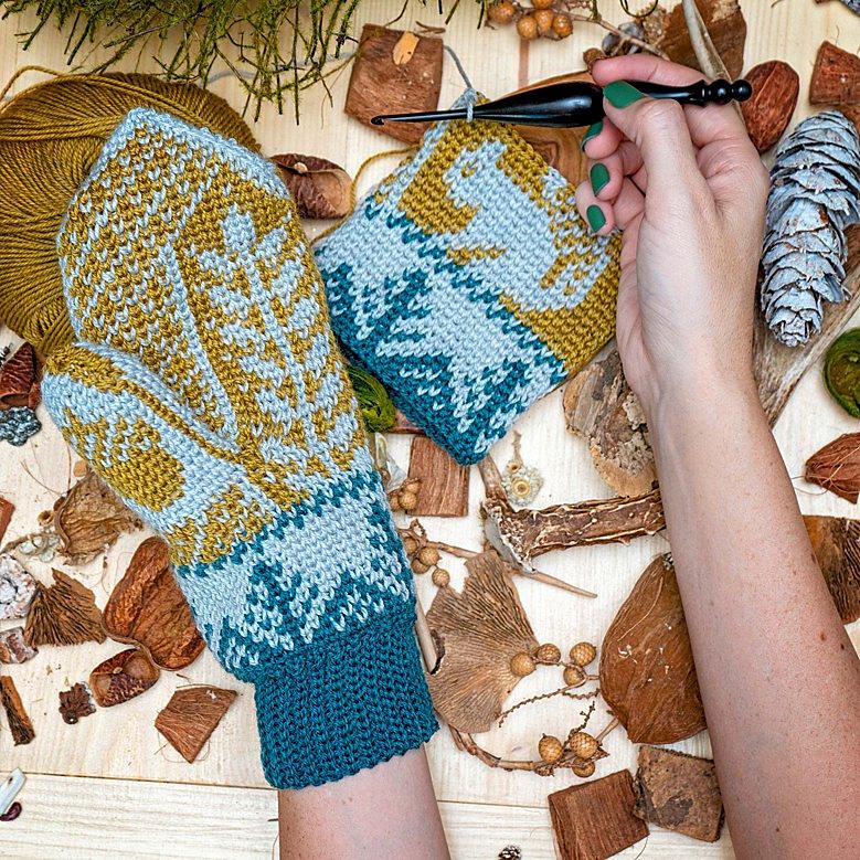 Squirrel Fair Isle Crochet Mittens