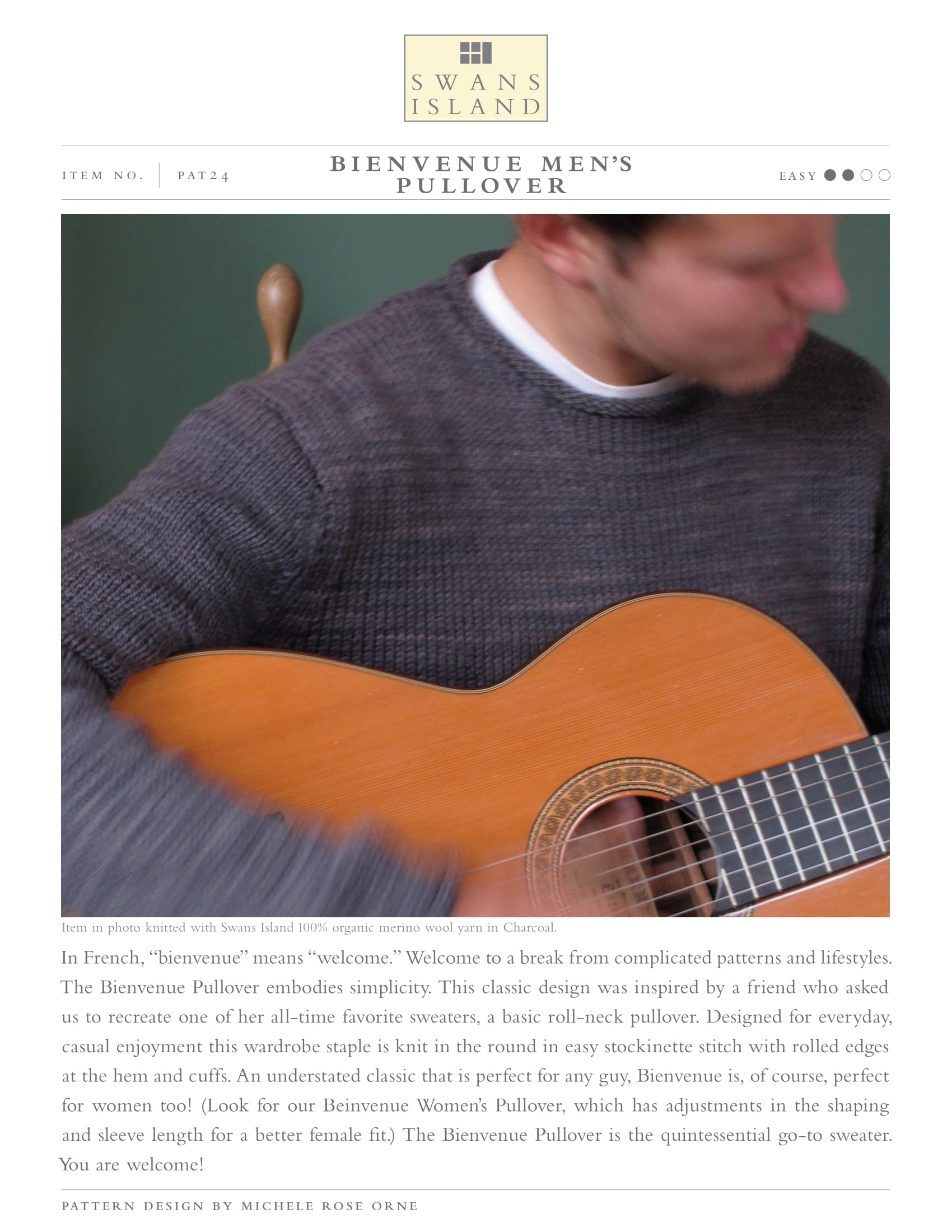 Swans Island Bienvenue Men's Pullover Knitting Pattern