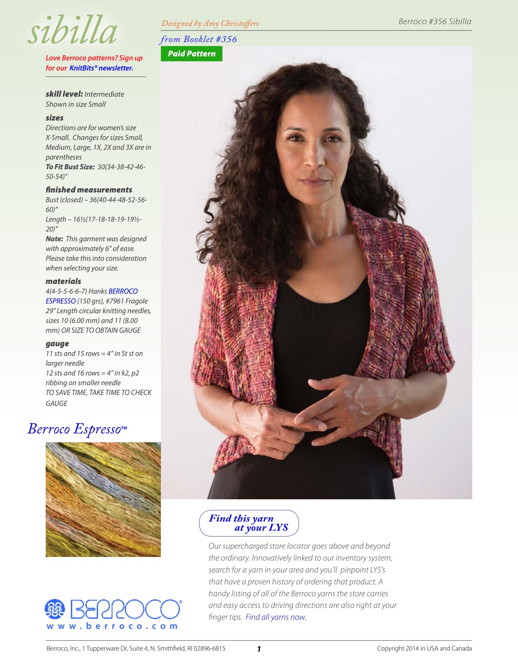 Berroco Sibilla Cardigan Knitting Pattern