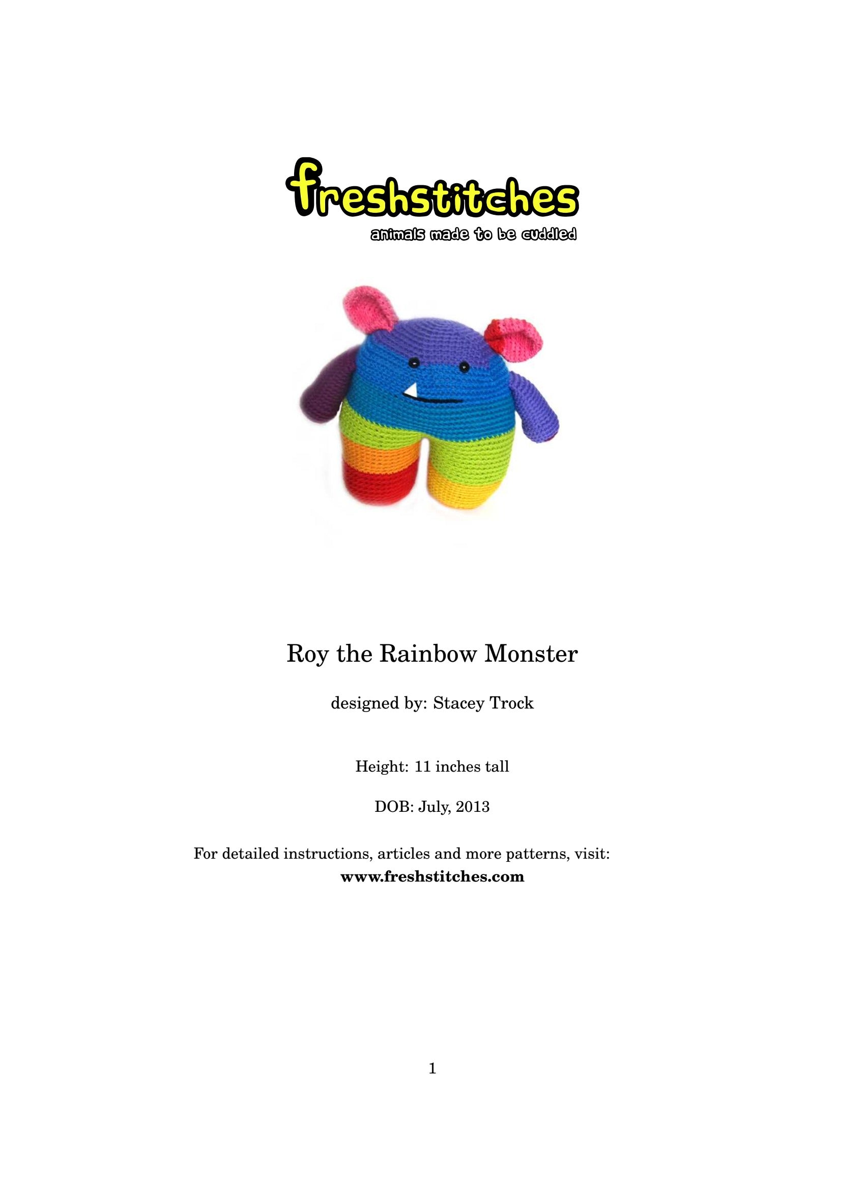 FreshStitches Roy the Rainbow Monster Toy Crochet Pattern