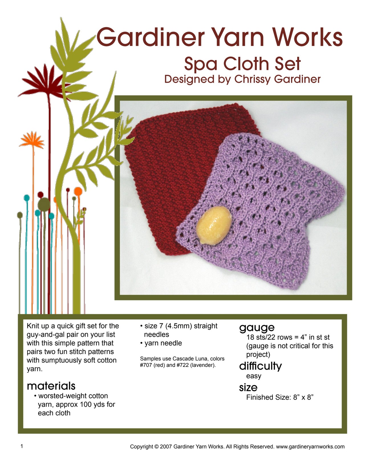 Gardiner Yarn Works Spa Cloth Set Homeware Knitting Pattern
