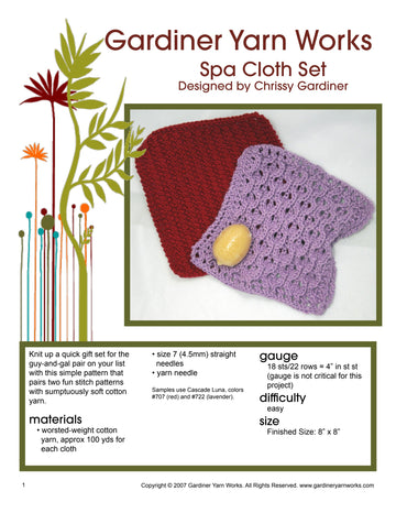 Gardiner Yarn Works Spa Cloth Set Homeware Knitting Pattern