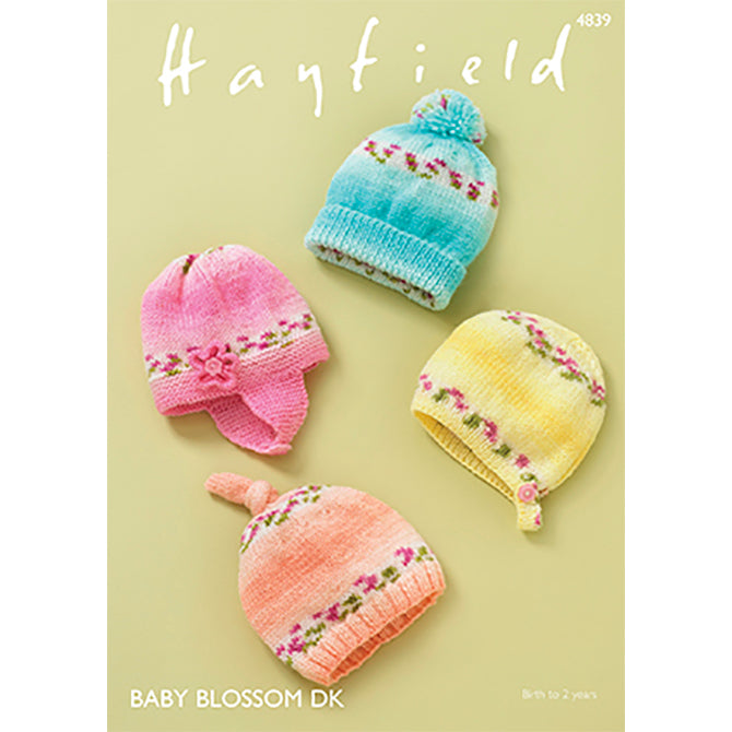 Hayfield 4839 Baby Hats Knitting Pattern