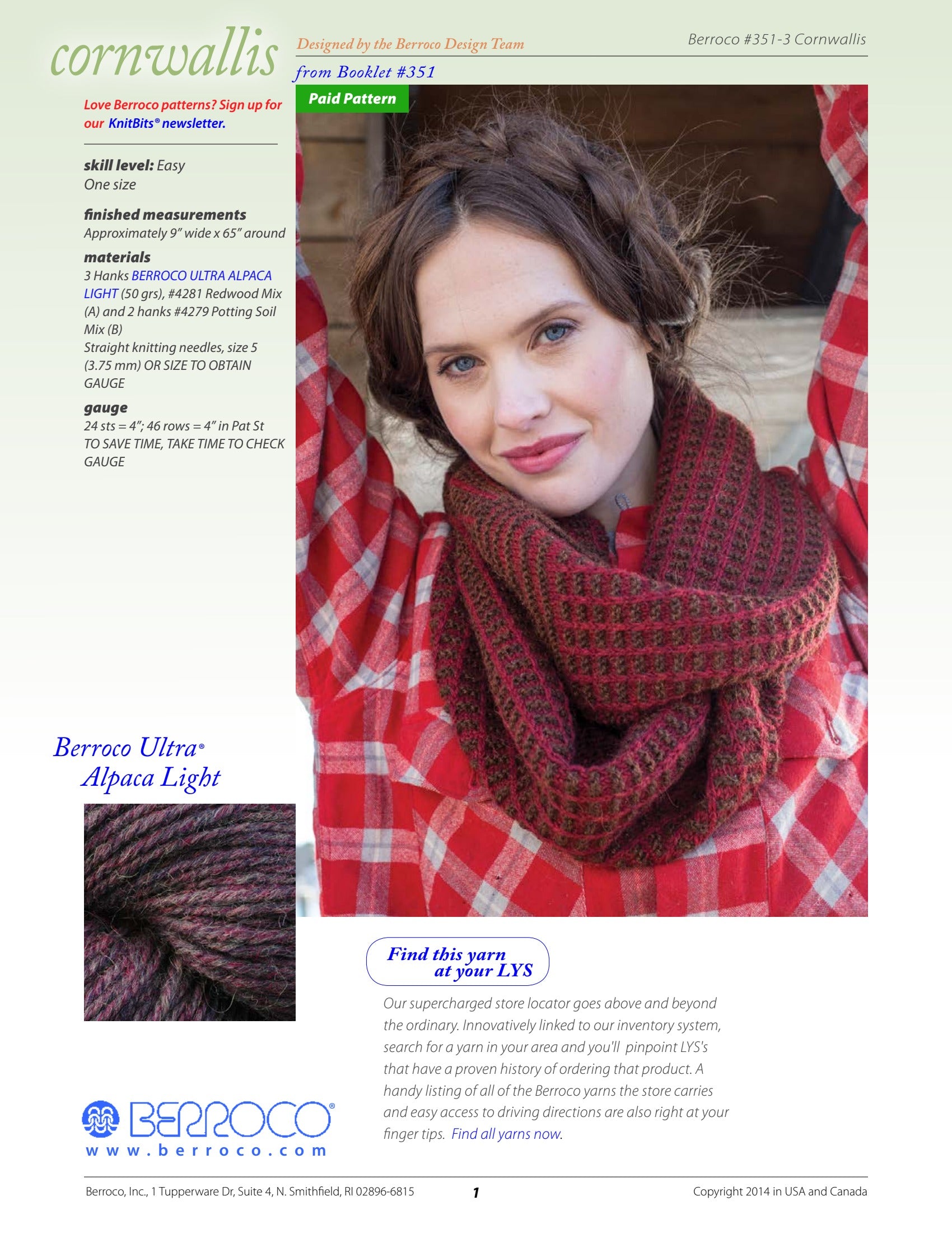Berroco Cornwallis Cowl Knitting Pattern