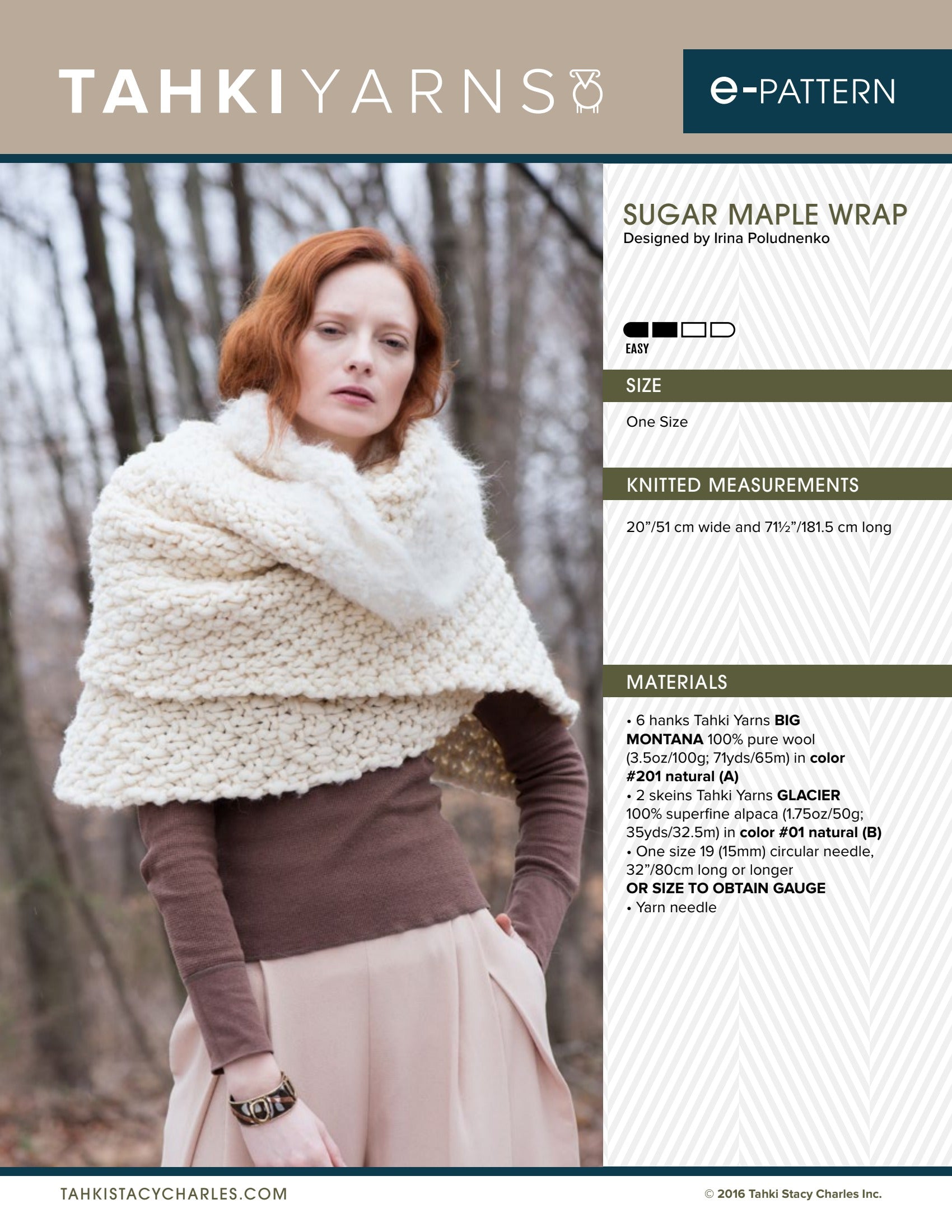 Tahki Yarns Sugar Maple Wrap Knitting Pattern