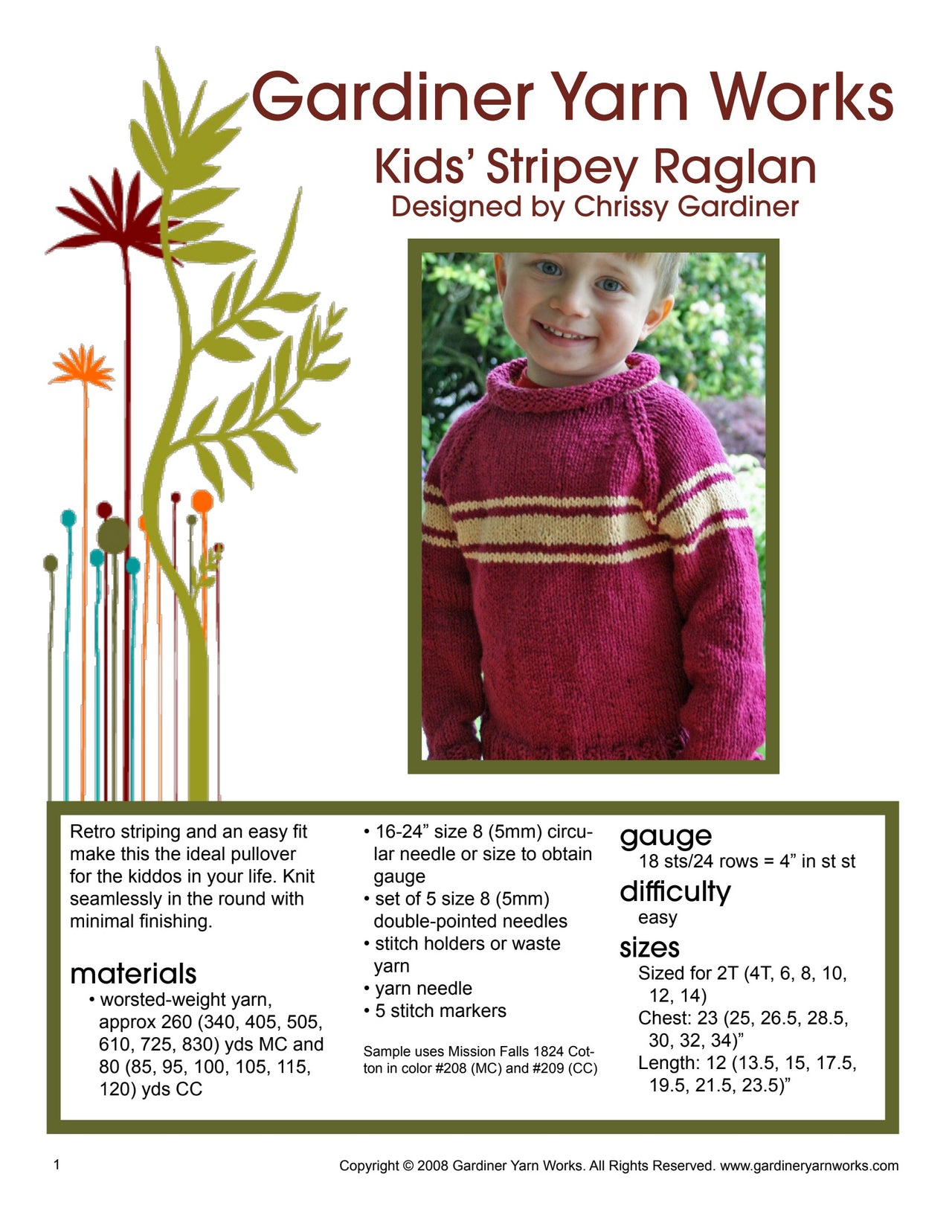 Gardiner Yarn Works Kids' Stripey Raglan Knitting Pattern
