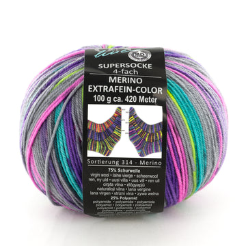 On-Line Supersocke Extrafine Merino - 314 Color Yarn - Superwash Wool 4 Ply