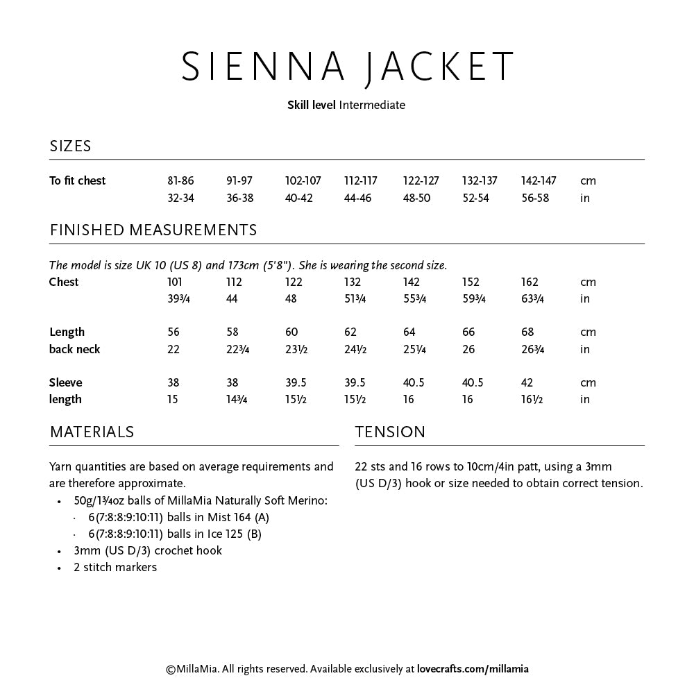 MillaMia Sienna Jacket Crochet Pattern