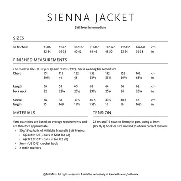 MillaMia Sienna Jacket Crochet Pattern