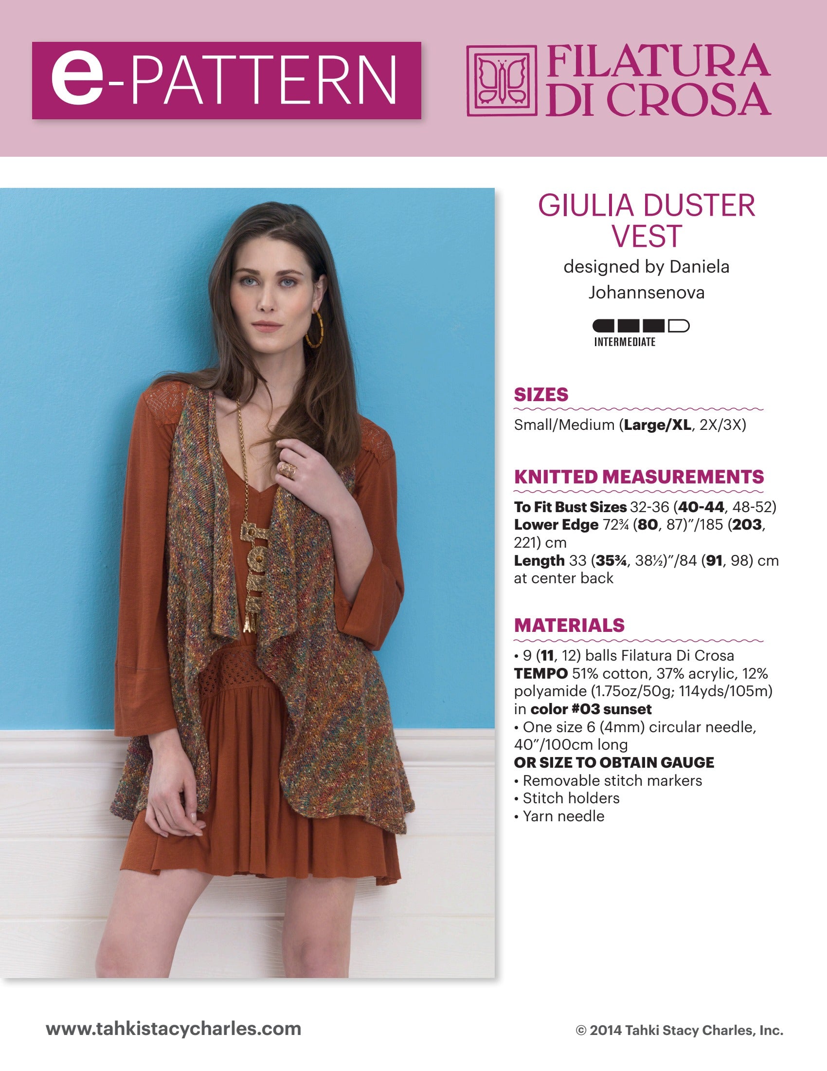 Filatura Di Crosa Giulia Duster Vest Knitting Pattern