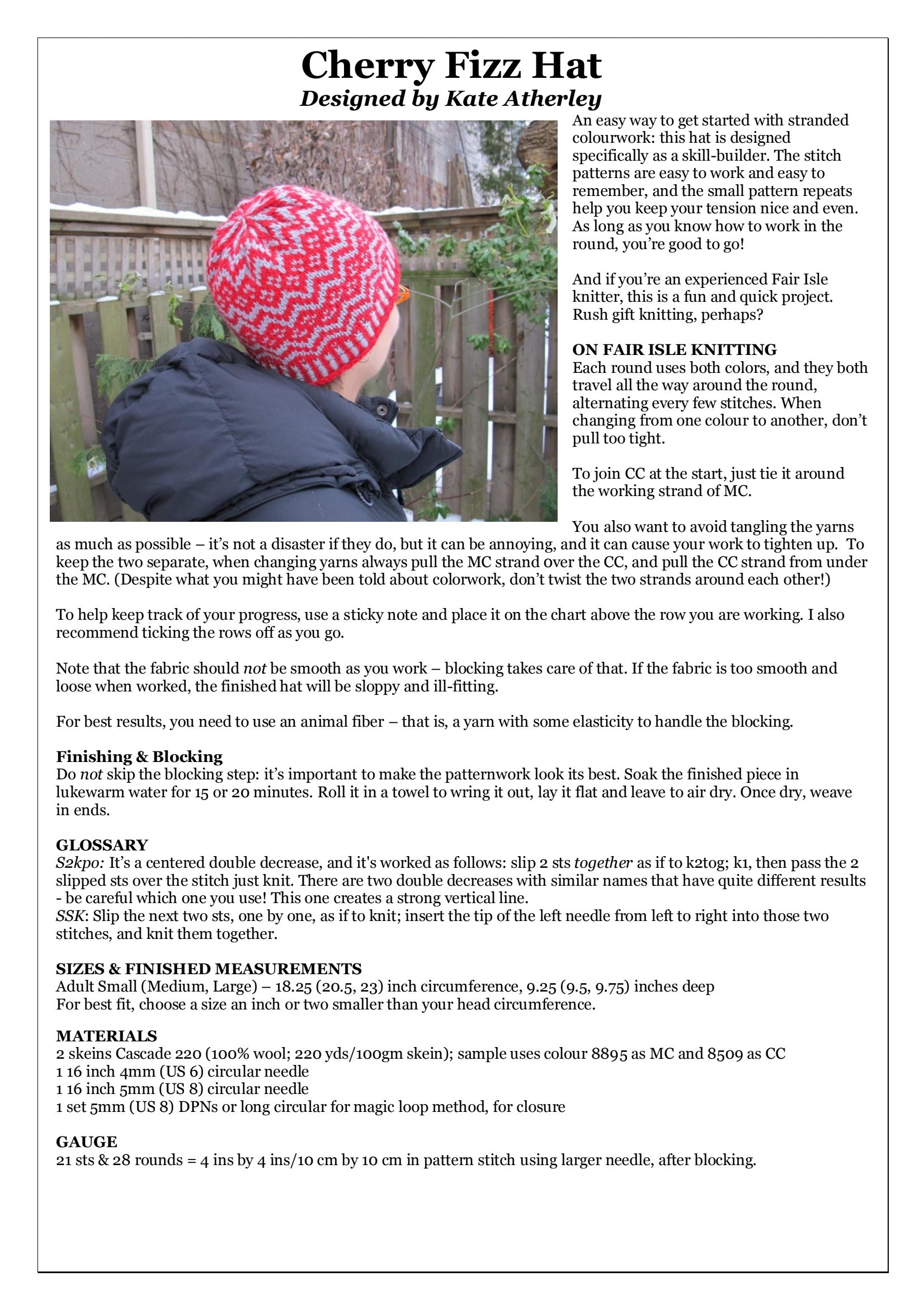 Kate Atherley Cherry Fizz Hat Knitting Pattern