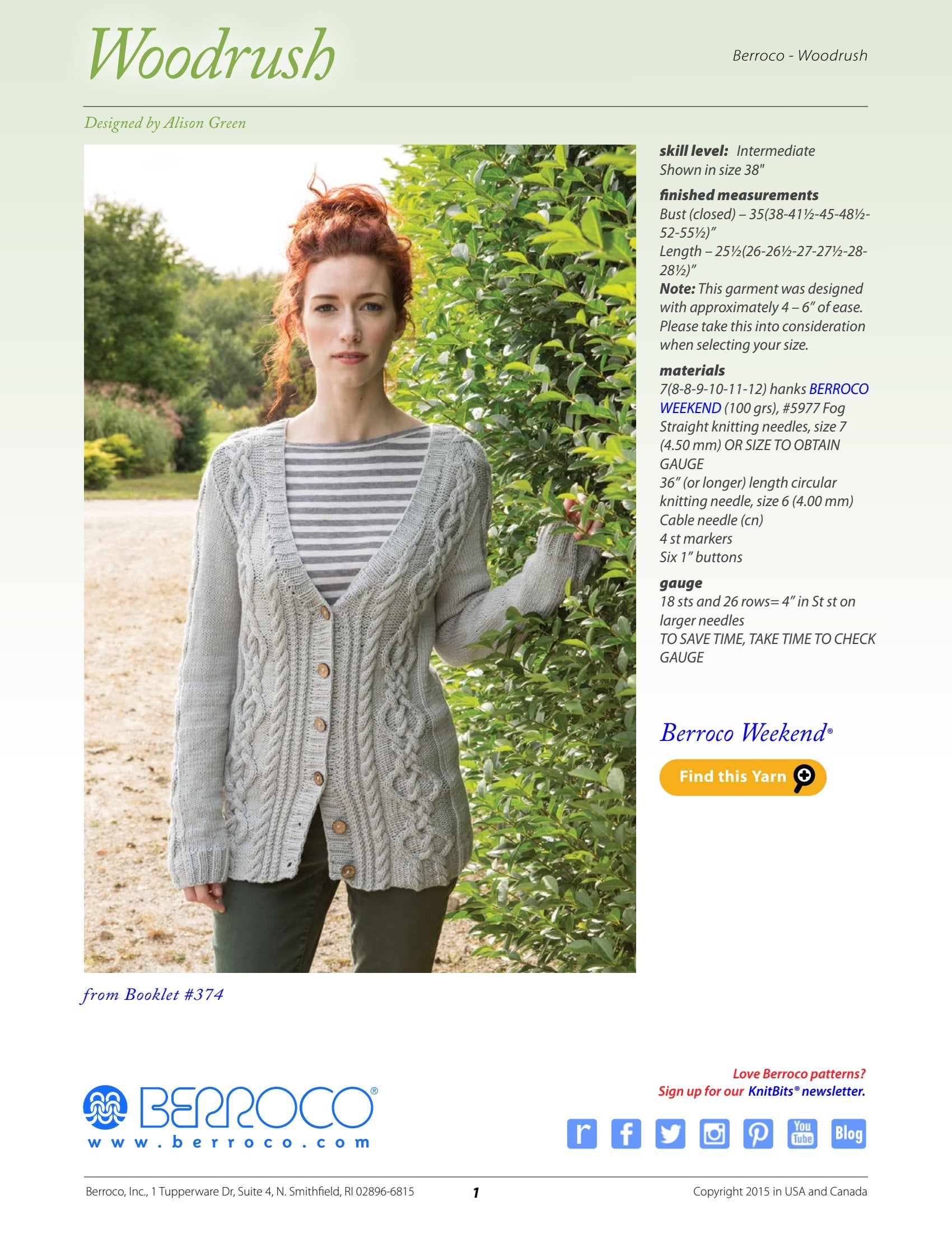 Berroco Woodrush Cardigan Knitting Pattern