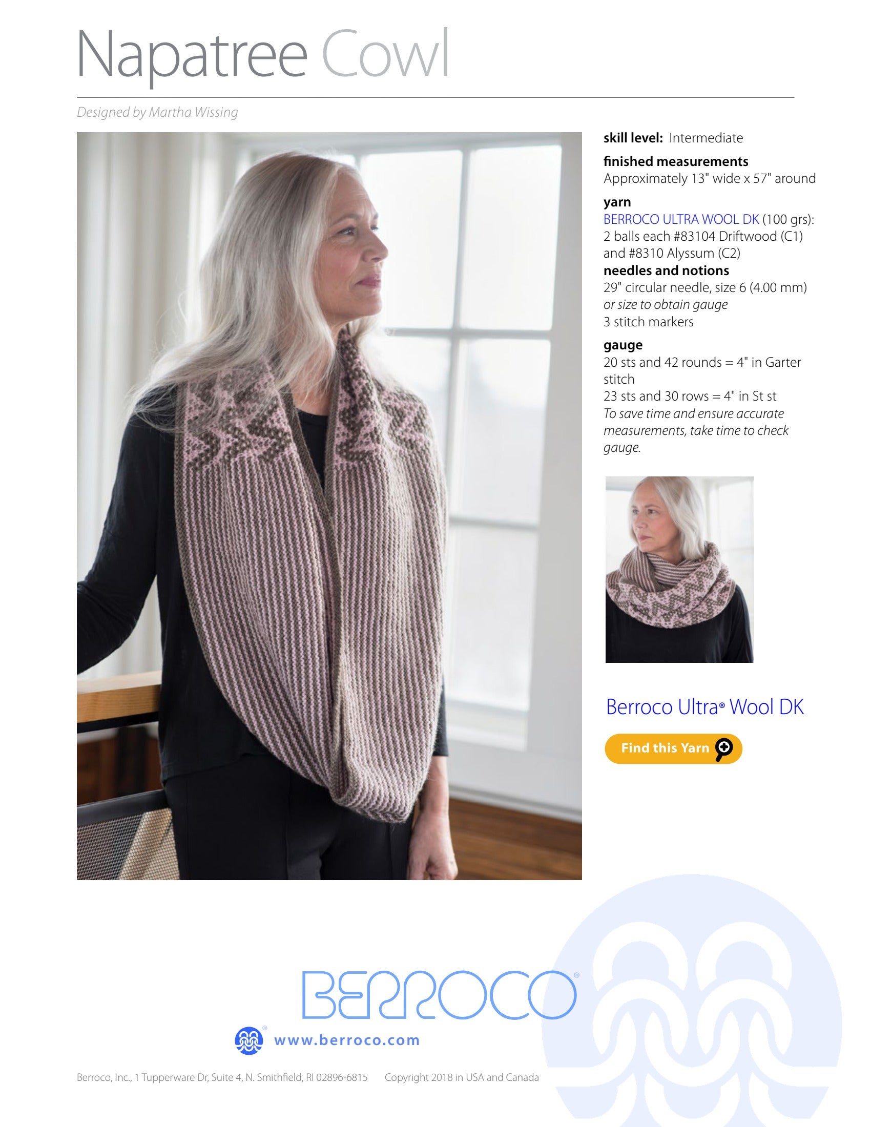 Berroco Napatree Cowl Knitting Pattern