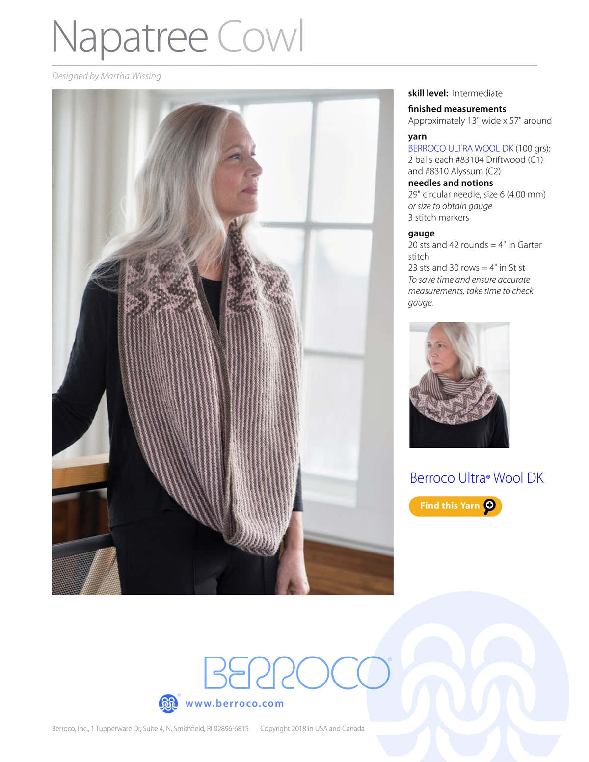 Berroco Napatree Cowl Knitting Pattern