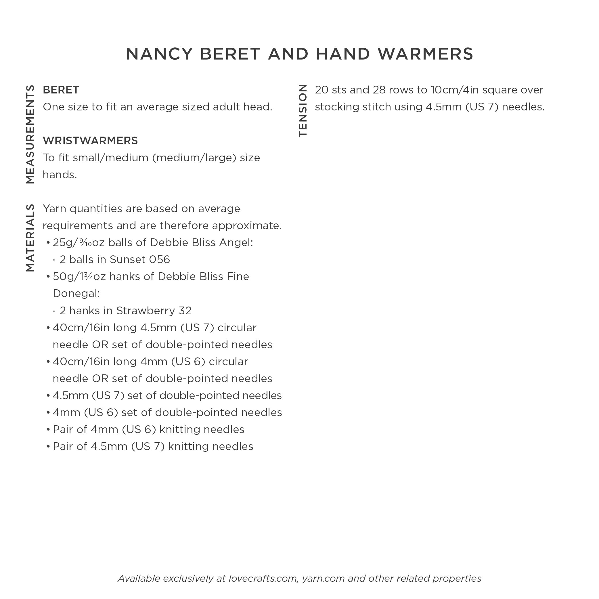Debbie Bliss Nancy Beret & Hand Warmers Knitting Pattern