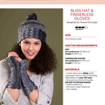 Tahki Yarns Bliss Hat & Fingerless Gloves Knitting Pattern