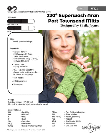 Port Townsend Mitts in Cascade Yarns 220 Superwash® Aran - W821 - Free PDF