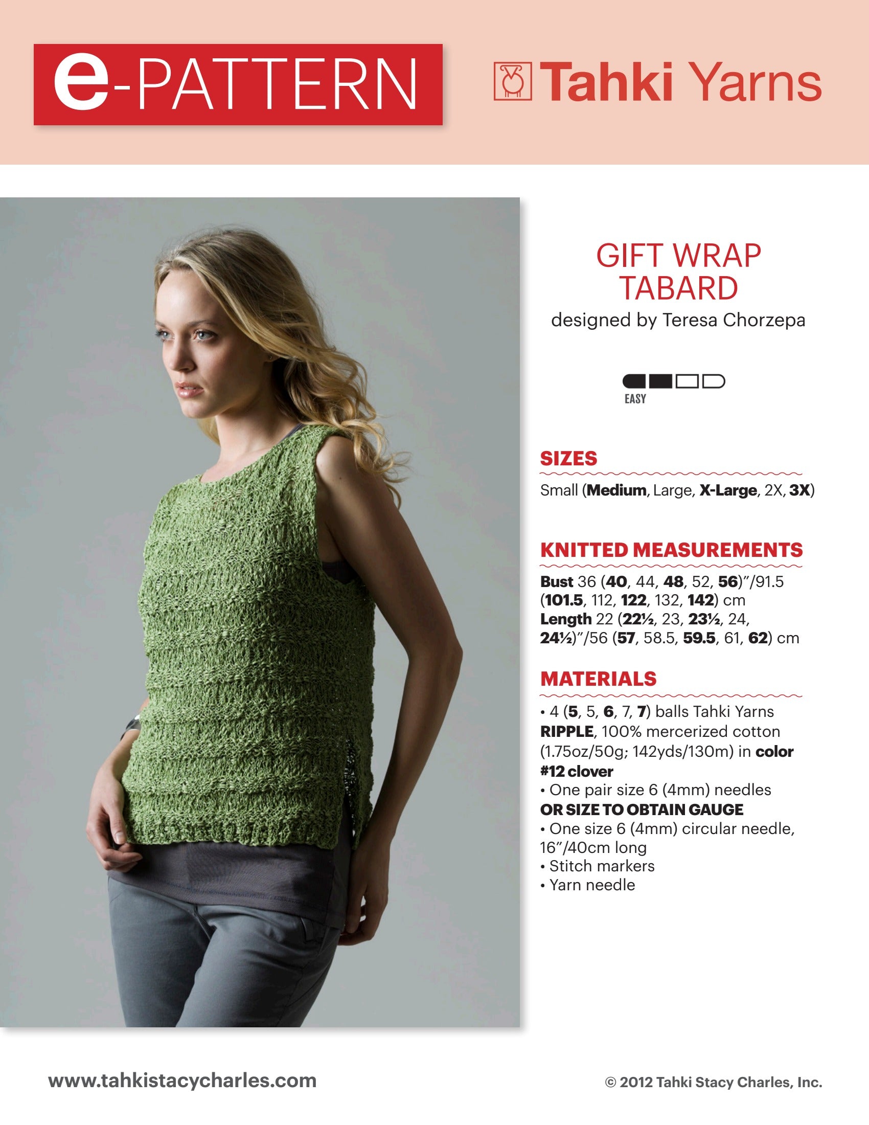 Tahki Yarns Gift Wrap Tabard Knitting Pattern