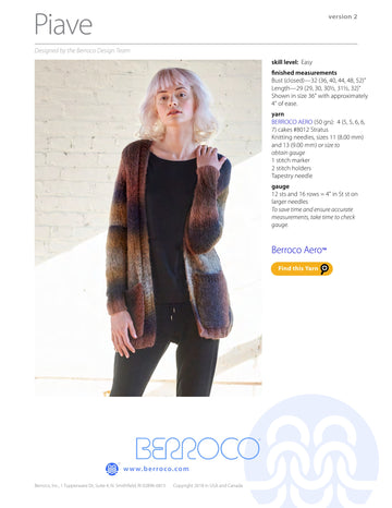 Berroco Piave Cardigan Knitting Pattern