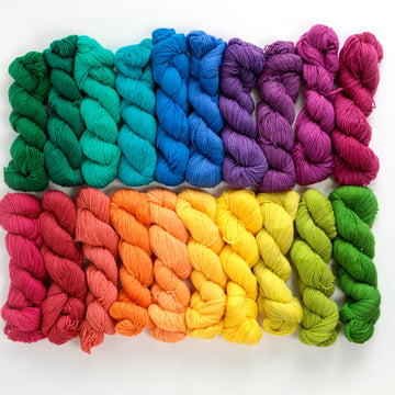Wonderland Yarns So Fond of Rainbows in Cheshire Cat Yarn - Superwash Merino 4 Ply