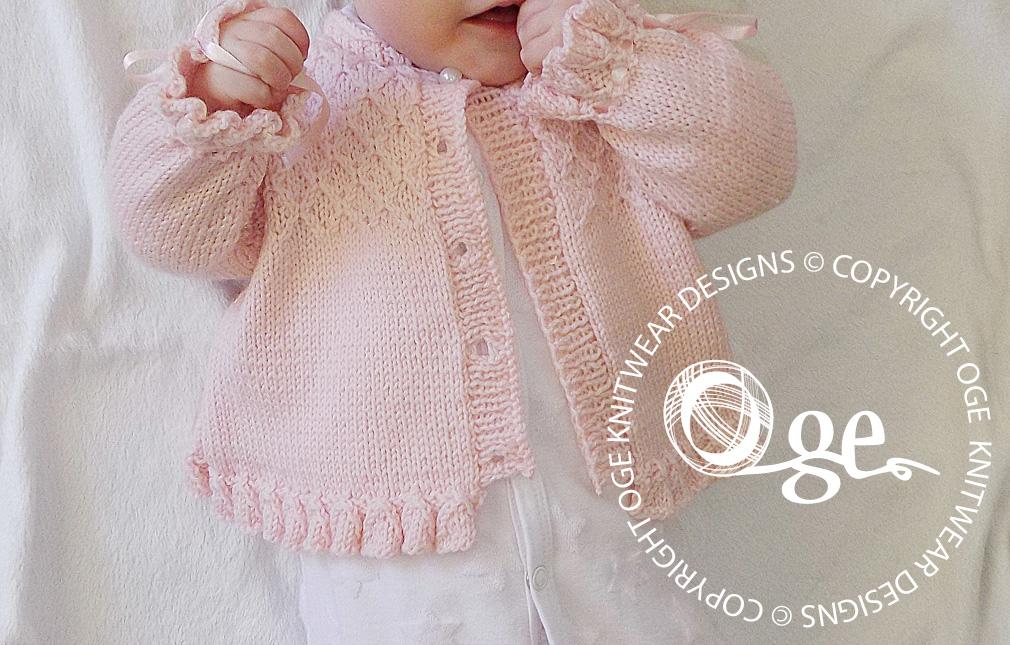 Baby girls sweater with detailed bodice and frilled hemline and cuffs - P025
