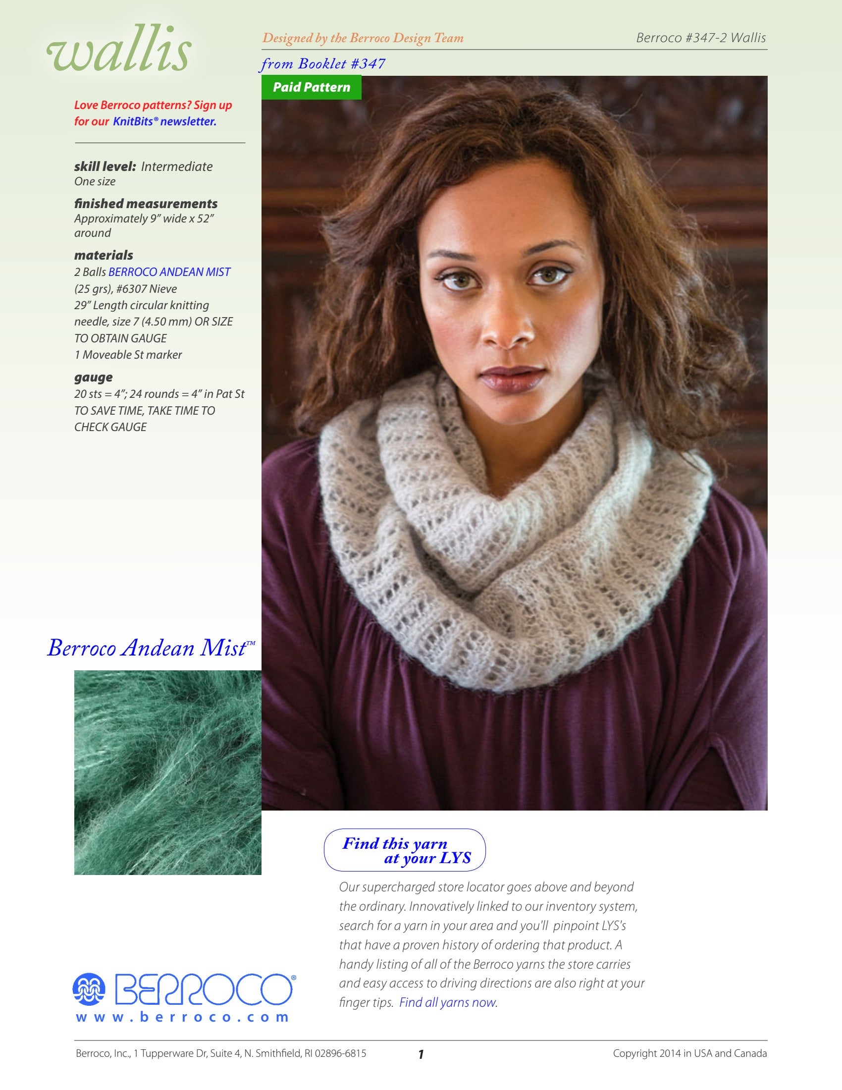 Berroco Wallis Cowl Knitting Pattern
