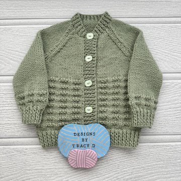 River Baby cardigan knitting pattern 0-9/12mths approx