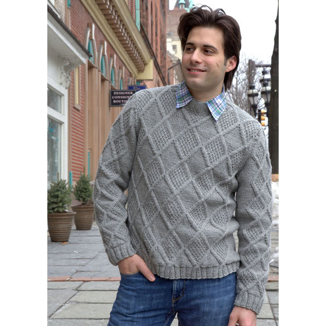 Plymouth Yarn Men's Moss Diamonds Pullover Knitting Pattern