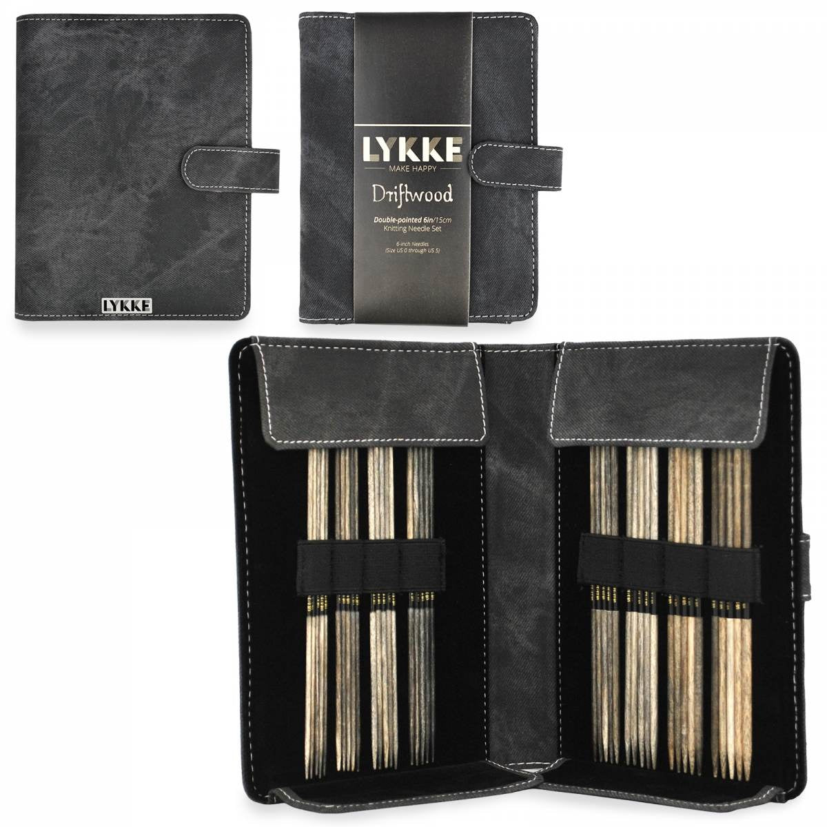 Lykke Birch Wood 6" Double Pointed Needles Set - Small Driftwood Grey (US 0-5)