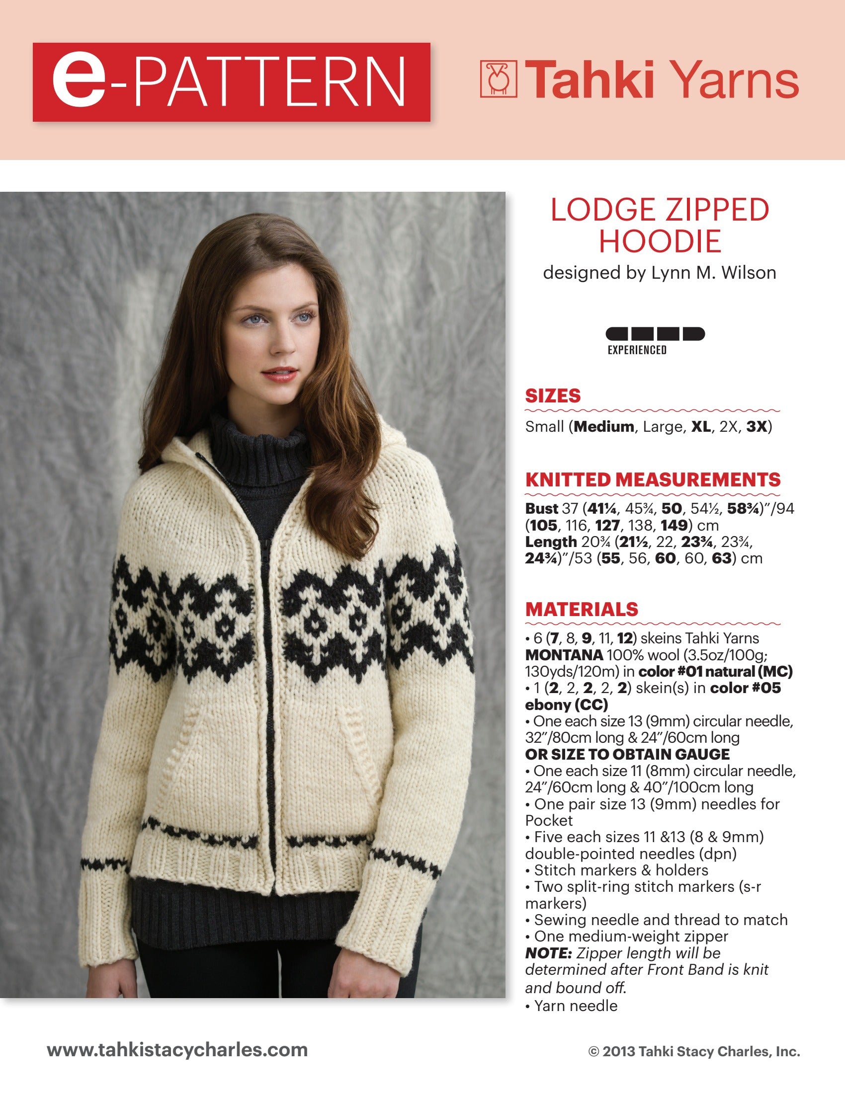 Tahki Yarns Lodge Zipped Hoodie Knitting Pattern