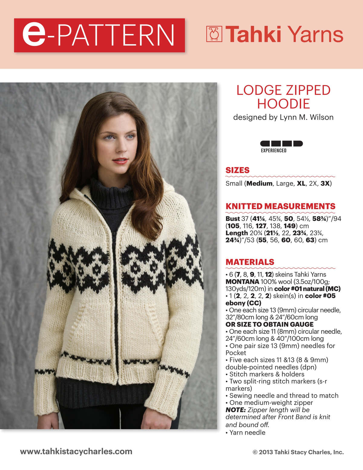 Tahki Yarns Lodge Zipped Hoodie Knitting Pattern