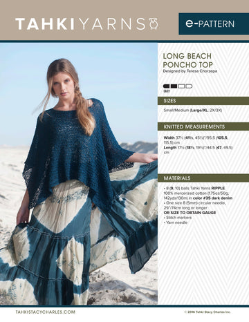 Tahki Yarns Long Beach Poncho Top Knitting Pattern