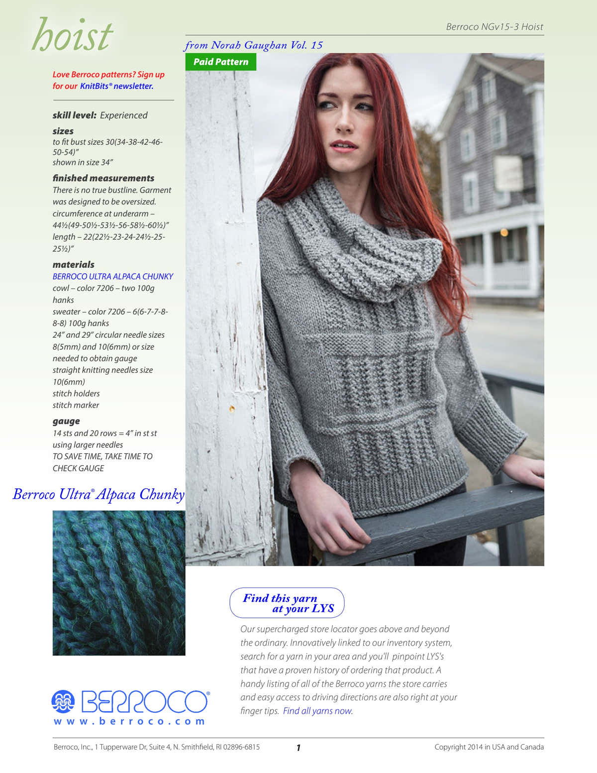 Berroco Hoist Cowl Knitting Pattern